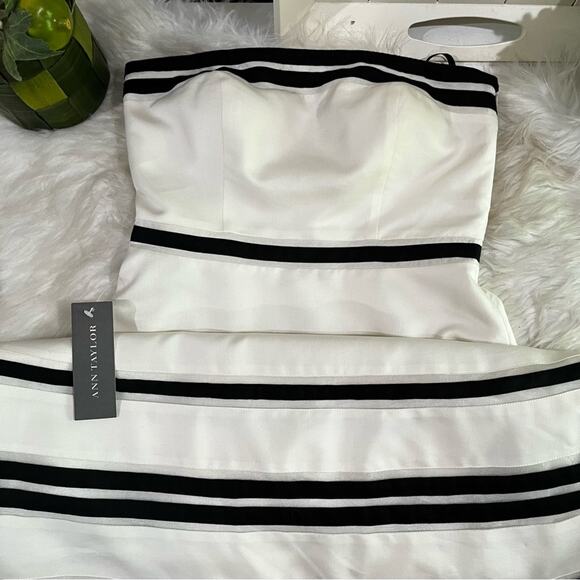 NEW Ann Taylor Silk Classic Structured Strapless Two-Tone Fit Flare Midi Dress - Picture 9 of 16